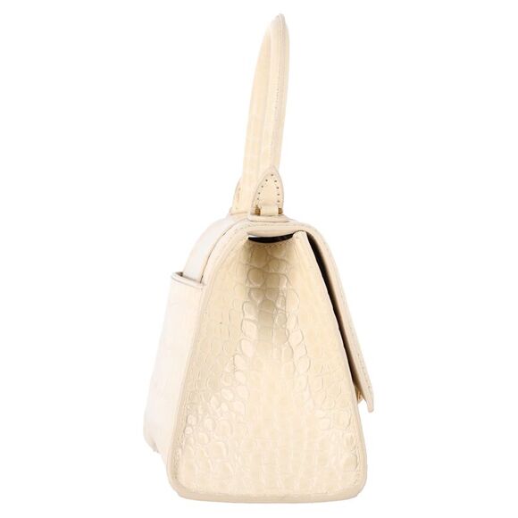 Balenciaga Small Hourglass Croc-Embossed Top Handle Bag in White Leather - Picture 2 of 8
